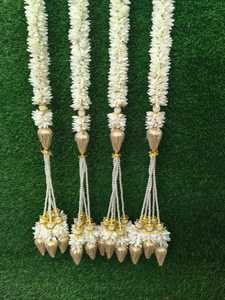 Handmade Fabric Jasmine Flower Hanging with Pearl and Golden Tassels for Wedding Backdrop Festive Home & <b>Door</b> Entrance Decor - Product Image 4