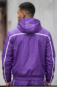 Conjunto de dos piezas corto para hombre: Sudadera con capucha y cremallera cortavientos y pantalones cortos con cordón de nailon y poliéster - Conjunto cortavientos impermeable para la lluvia - Product Image 4
