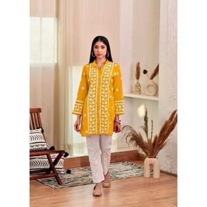 DISEÑADOR RAYON CHIKANKARI TRABAJO LISTO PARA LLEVAR CORTO KURTI AMARILLO - Product Image 1