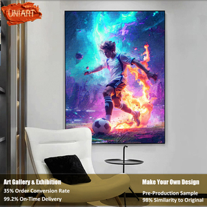 Grande Toile Imprimée Brillante, Affiche Murale Verticale, Peinture à l'Huile de Joueur de Football en Porcelaine Cristalline, Décoration Murale pour la Maison - Product Image 4