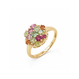 925 Sterling Silver Multi Tourmaline Round Cut Cluster Ring Gold Plated Classical Royal Designer Statement Ring - Product Image 1