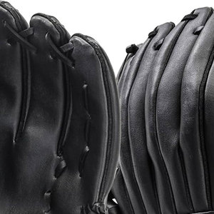 Gant de baseball à doigts entiers en cuir noir, avec fermeture auto-agrippante, antidérapant, pour droitier, pour adulte, toutes saisons - Product Image 4