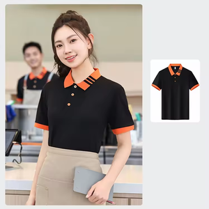 Custom Your Logo Black Color <b>Orange</b> Brown Neck Short-Sleeved Twill <b>Polo</b> Shirt for Hotel Staff Summer Hotel Restaurant Worker - Product Image 4