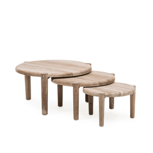 Mesas de Jardín Redondas Modernas al por Mayor, Juego de Tres, Madera de Teca Duradera, Acabado Liso - Product Image 1
