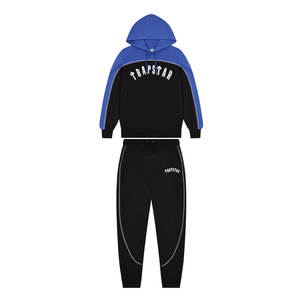 Ensemble de survêtement unisexe à capuche avec blocs de couleur, noir et bleu, pantalon de jogging décontracté long avec poches latérales, idéal pour l'automne - Product Image 2