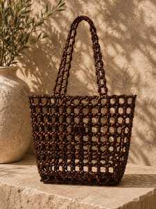 Sac perlé fait main marron foncé, forme ronde, style bohème, décoration intérieure, décoration de mariage, 100% artisanal - Product Image 5