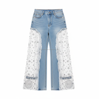 Jeans évasés pour femmes, taille haute, patchwork de paillettes, maille respirante, fabrication sur mesure OEM, vente en gros