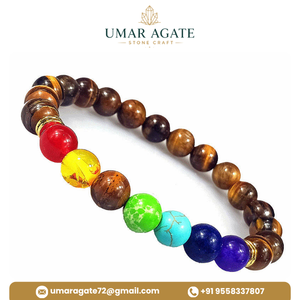 Bracelet classique unisexe en pierre naturelle agate 7 chakras, breloque en pierre précieuse ton antique, bijou Feng Shui, cadeau - Product Image 6