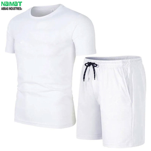 Conjunto de Camiseta y Pantalones Cortos de Algodón Blanco para Hombre, Cuello Redondo, Informal, Transpirable, Ropa de Verano, Estilo Minimalista en Blanco y Negro - Product Image 1