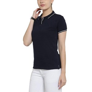 Polo de manga corta azul marino para mujer, diseño 2026, de color liso, tejido de punto, informal, largo regular, teñido liso - Product Image 4