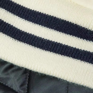 Men's Pu Varsity <b>Jacket</b> <b>White</b> Navy Striped Collar Stand Regular Fit Preppy Style Autumn Casual Streetwear Button Closure - Product Image 5