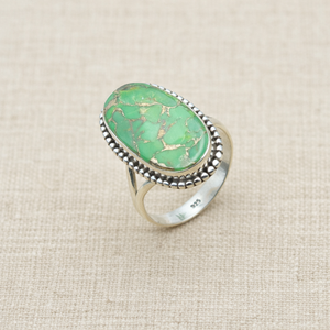 Green Copper <b>Turquoise</b> <b>Ring</b> 925 Sterling Silver Rose Gold Yellow Gold Plated Handmade Statement Jewelry Gift Women - Product Image 1