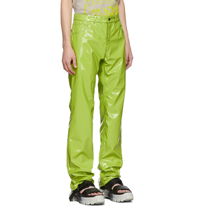 Pantalones Casuales para Hombre, Color Verde Lima, Recubiertos de PU, Cintura Elástica, Corte Recto, Bolsillos Laterales, para Verano - Product Image 2
