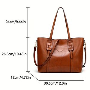 Bolso Tote de Cuero Genuino Marrón Elegante de Alta Calidad OEM con Cierre de Broches, Ancho para Uso Diario, Todas las Temporadas, Bolso de Mano para Mujer, Logotipo Personalizado - Product Image 1