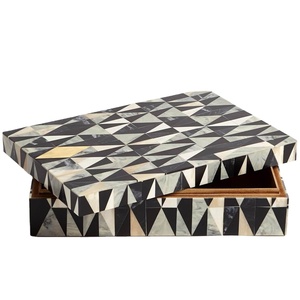 Boîte de rangement décorative en résine géométrique noir et blanc, très vendue, avec couvercle, conteneur de rangement multifonctionnel, luxe, nouveauté - Product Image 1
