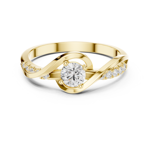 Anillo de Compromiso de Oro Amarillo con Diamante de Corte Brillante Redondo, Banda Trenzada y Piedras Laterales Pavé, Estilo Romántico para Mujer - Product Image 1