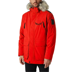 Veste d'hiver pour homme avec capuche en fourrure, imperméable, décontractée, épaisse, fermeture éclair sur le devant, logo brodé, couleur unie, coupe classique - Product Image 5