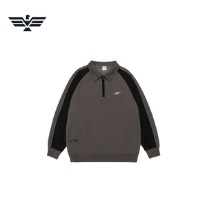 Sudadera de poliéster para hombre, negra, con bloques de color, manga raglán, media cremallera, antiarrugas, corte holgado informal, cuello vuelto, tipo jersey - Product Image 4