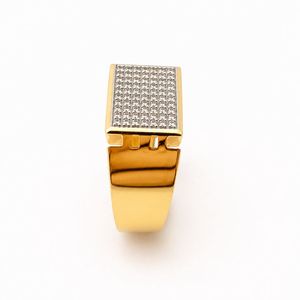 Solid 18K Gold <b>Mens</b> Diamond Rectangular Signet <b>Ring</b> Micro Pave Cluster Geometric High Polish Bold Wedding Party Daily Wear Gift - Product Image 3