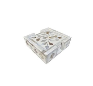 Creative Design Tea <b>Coaster</b> <b>Set</b> of 4 Pcs With Mother of Pearl Inlay With Holder Mats & Pads Dining For Kitchen Restaurant Use - Product Image 3