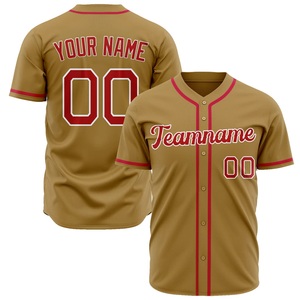 Private Label Wholesale Baseball Jersey Teamname 00 Gold Red Trim Button <b>Down</b> Short Sleeve Polyester Breathable Regular Fit - Product Image 1