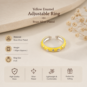 Trendy 18k Silver Plated Yellow Enamel Heart <b>Statement</b> <b>Ring</b> Wholesale Luxury High Quality Fashion Adjustable Women's Jewelry - Product Image 1