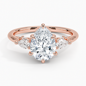 Anillo de Diamantes Cultivados en Laboratorio, Corte Pera VVS2, Diamantes Redondos y Marquise, Oro de 14K y 18K, Joyería Fina de Compromiso y Boda con Tres Piedras - Product Image 3