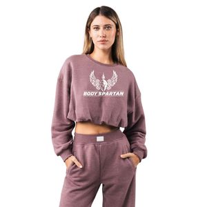 Bubble Crew Women's Dusty <b>Rose</b> Cropped Sweatshirt Long Sleeve Oversized Pullover Fleece Crew Neck Casual Gym Workout <b>Top</b> - Product Image 1