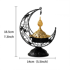 Encensoir en métal en forme de croissant, portable, noir et or, pour aromathérapie, style arabe, sur pied haut, décoration de temple, Moyen-Orient - Product Image 6