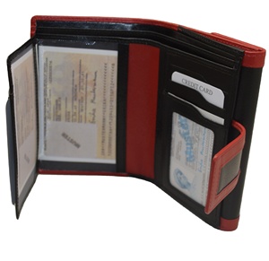 Cartera Trifold Unisex de Cuero PU Negra con Ribete Rojo, Cierre de Broche, Estilo Minimalista para Uso Diario - Product Image 2