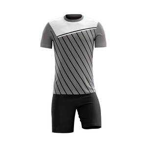 Ensemble de maillots de football pour hommes, manches courtes, col rond, rayé gris et blanc, polyester respirant, vêtements de sport pour toutes les saisons - Product Image 1