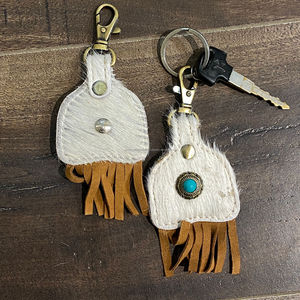 Nouvel arrivage de porte-clés en cuir de vachette Porte-clés mignon en cuir de forme exotique Porte-clés à franges turquoise en cuir de vachette pour unisexe - Product Image 6