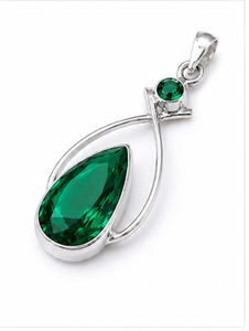 Pendentif en argent sterling en forme de goutte d'eau en quartz émeraude, bijoux en pierres précieuses faits à la main, cadeau élégant pour elle - Product Image 1