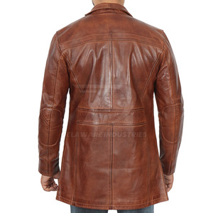Manteau trench en cuir pour homme, coupe slim, style vintage, long, pour l'hiver. - Product Image 2