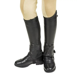 Bottes d'équitation en cuir noir avec fermeture à pression latérale pour l'entraînement et la compétition équestre - Product Image 1