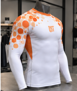 Men's <b>White</b> Orange Dot Print Long Sleeve Rash Guard <b>Compression</b> <b>Shirt</b> Quick Dry Breathable for Fitness MMA BJJ Running - Product Image 2