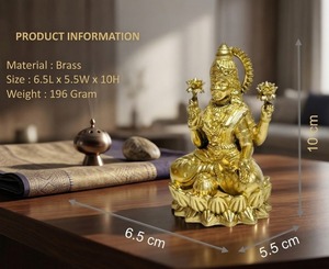 Idole de la déesse Lakshmi en laiton faite à la main, Murti Puja Mandir moderne 6,5x5,5x10cm 196g pour la maison, le bureau, la table, ou comme cadeau de pendaison de crémaillère - Product Image 2
