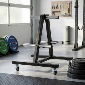 Modern Durable Cast Iron & Metal Stable A-frame Rolling Foldable Bumper <b>Plate</b> <b>Rack</b> with Wheels Commercial Gym Equipment Storage - Product Image 1