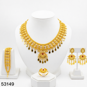 ชุดสร้อยคอพร้อมต่างหูดีไซน์ใบไม้ประดับเพชรซิคอนธรรมชาติ ชุบทองเหลืองอย่างดี ทันสมัย เหมาะสำหรับงานแต่งงาน สายสร้อยแบบเชือก ยาว 16 นิ้ว รุ่นโมเดล - Product Image 1