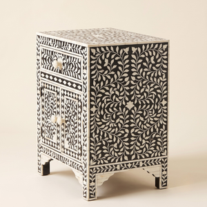 Handmade Modern Eco-Friendly Bone Inlay <b>Bedside</b> <b>Table</b> with 2 Drawers and Ottomans - Product Image 4