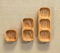 Plateau de service en bois à 3 compartiments pour noix, fruits secs, bonbons – Organisateur multifonctionnel pour collations – Finition brute