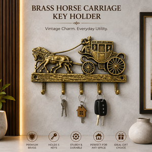 Vintage Brass Horse Carriage <b>Key</b> Holder <b>Wall</b> Mounted Decorative <b>Key</b> Rack with 5 <b>Hooks</b> Antique Organizer for Home Entryway Decor - Product Image 4