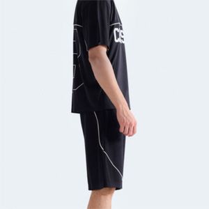 Men's <b>Black</b> Drawstring Bermuda Shorts Mid Waist Casual Sport Wear Breathable Knitted Polyester Shorts For Unisex - Product Image 3