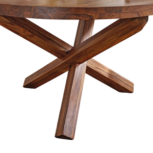 Table de salle à manger ronde en bois d'acacia massif, finition noyer, pliable, format compact, design moderne, pour café, bar, cuisine, restaurant, maison - Product Image 6