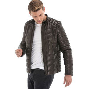 Veste en cuir d'agneau pour homme, de haute qualité, légère, personnalisable avec logo, col montant, coupe-vent, pour l'hiver - Product Image 1