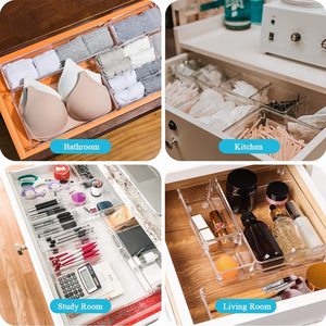 Ensemble d'organisateurs de tiroirs, séparateurs de commodes et de bureaux, bacs de rangement en plastique polyvalents pour salle de bain, cosmétiques, maquillage et bijoux - Product Image 6
