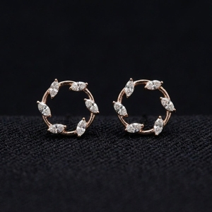 Marquise Cut Diamond Stud Earrings-18K Solid Gold 0.38ct IGI Certified 1.128g-Women's Wedding Anniversary & Party Gift - Product Image 1
