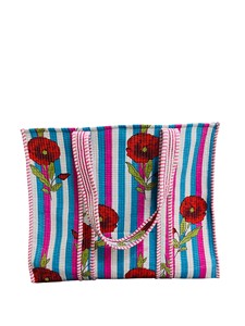 Sac fourre-tout d'épaule en coton matelassé, imprimé palmiers tropicaux rayés multicolores, style bohème, idéal pour la plage et les voyages, inspiré de l'Inde - Product Image 2