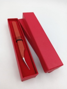 Nuevo diseño profesional, aislamiento, naranja oscuro recubrimiento en polvo, logotipo personalizado, pinzas de extensión de pestañas de acero inoxidable, herramientas de belleza - Product Image 5