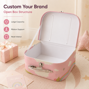 Boîtes cadeaux pour enfants de style valise personnalisées, boîte d'emballage rigide réutilisable avec impression intégrale personnalisée pour les cadeaux d'anniversaire des enfants - Product Image 3